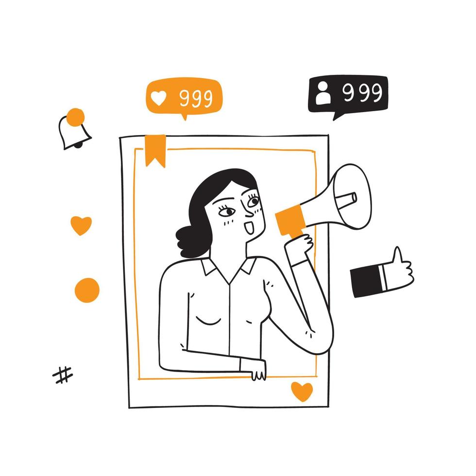 Social Media Networking Concept. Man with Megaphone vector