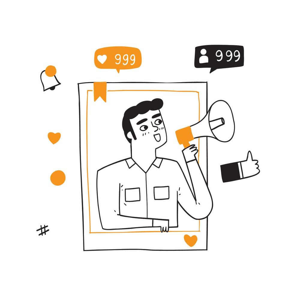 Social Media Networking Concept. Man with Megaphone vector