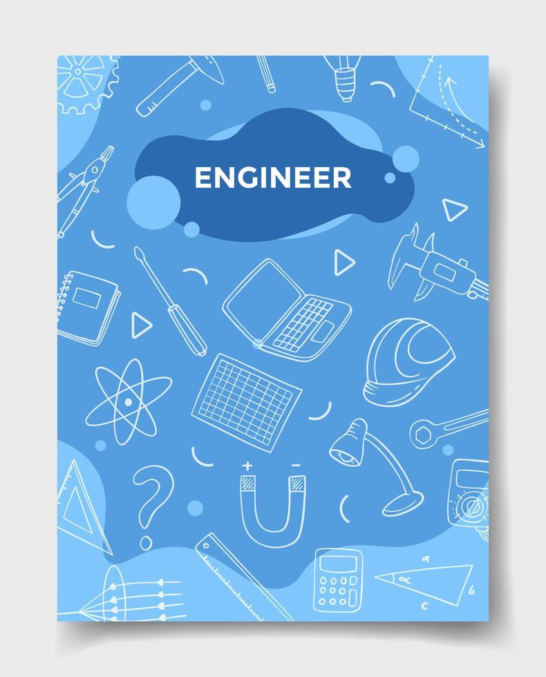 engineer jobs career with doodle style for template of banners, flyer, books, and magazine cover vector illustration