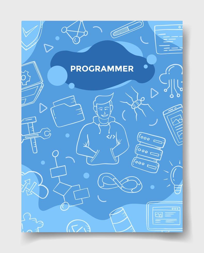 programmer jobs career or profession with doodle style vector