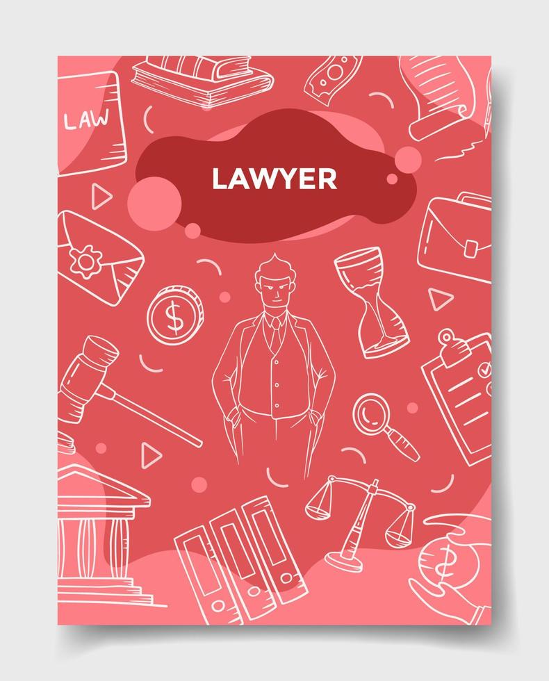 Profesión de trabajos de abogado o carrera con estilo doodle vector