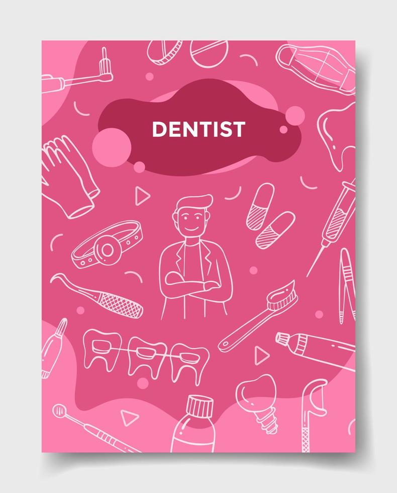 dentist jobs career with doodle style for template of banners, flyer, books, and magazine cover vector