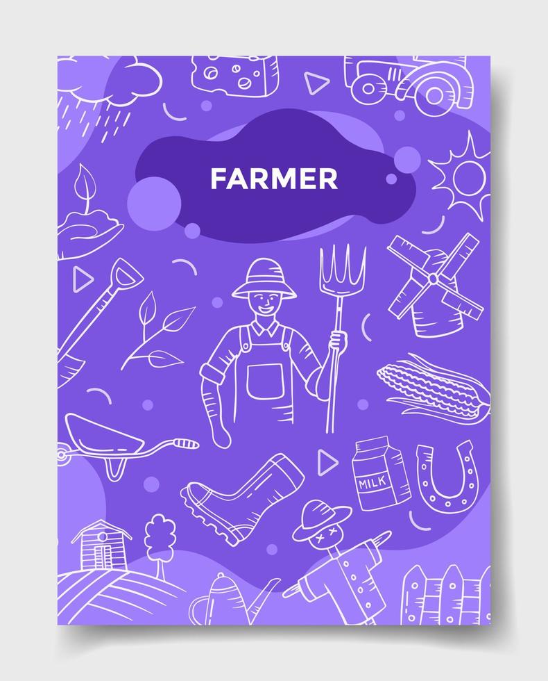 farmer jobs job profession with doodle style vector