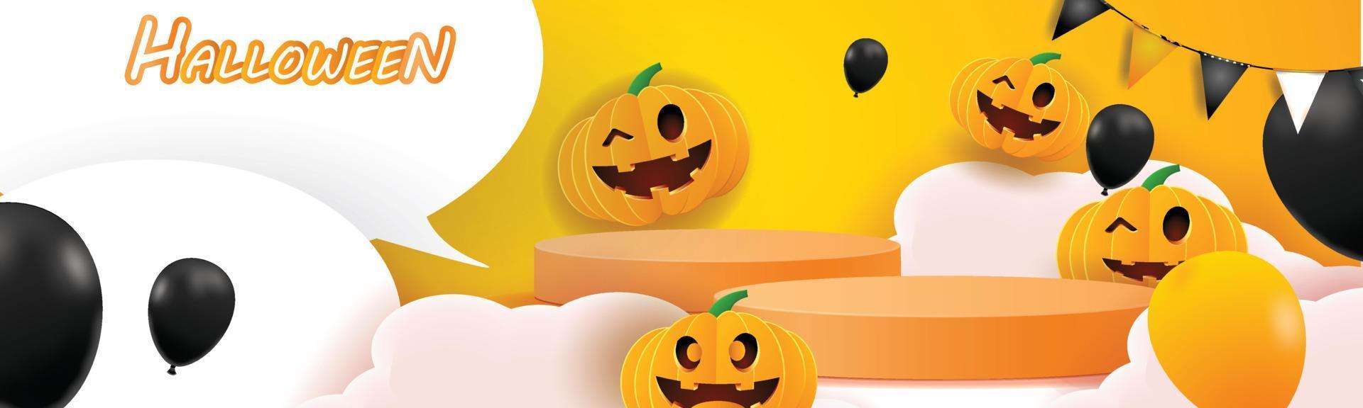 podio feliz halloween vector illustation calabaza naranja backgroung stand escena para producto