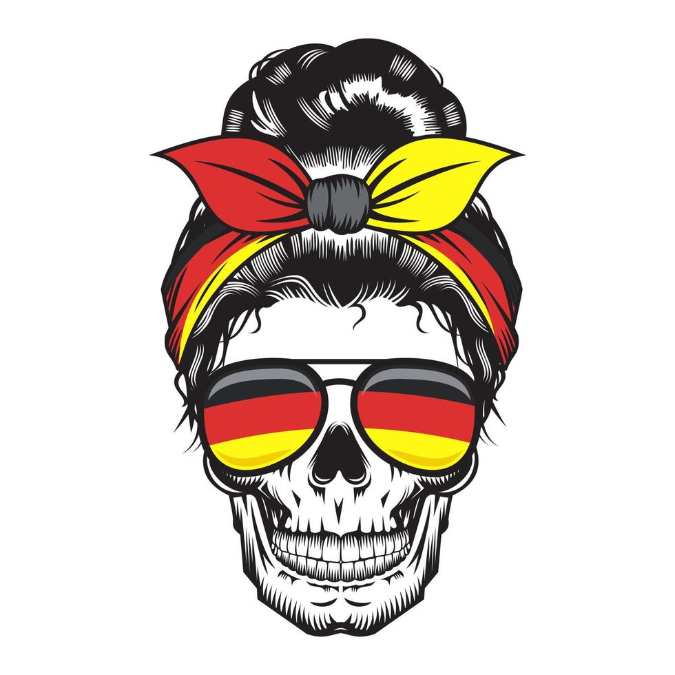 Diseño de diadema de calavera mamá Alemania sobre fondo blanco. Víspera de Todos los Santos. logotipos o iconos de la cabeza del cráneo. ilustración vectorial. vector