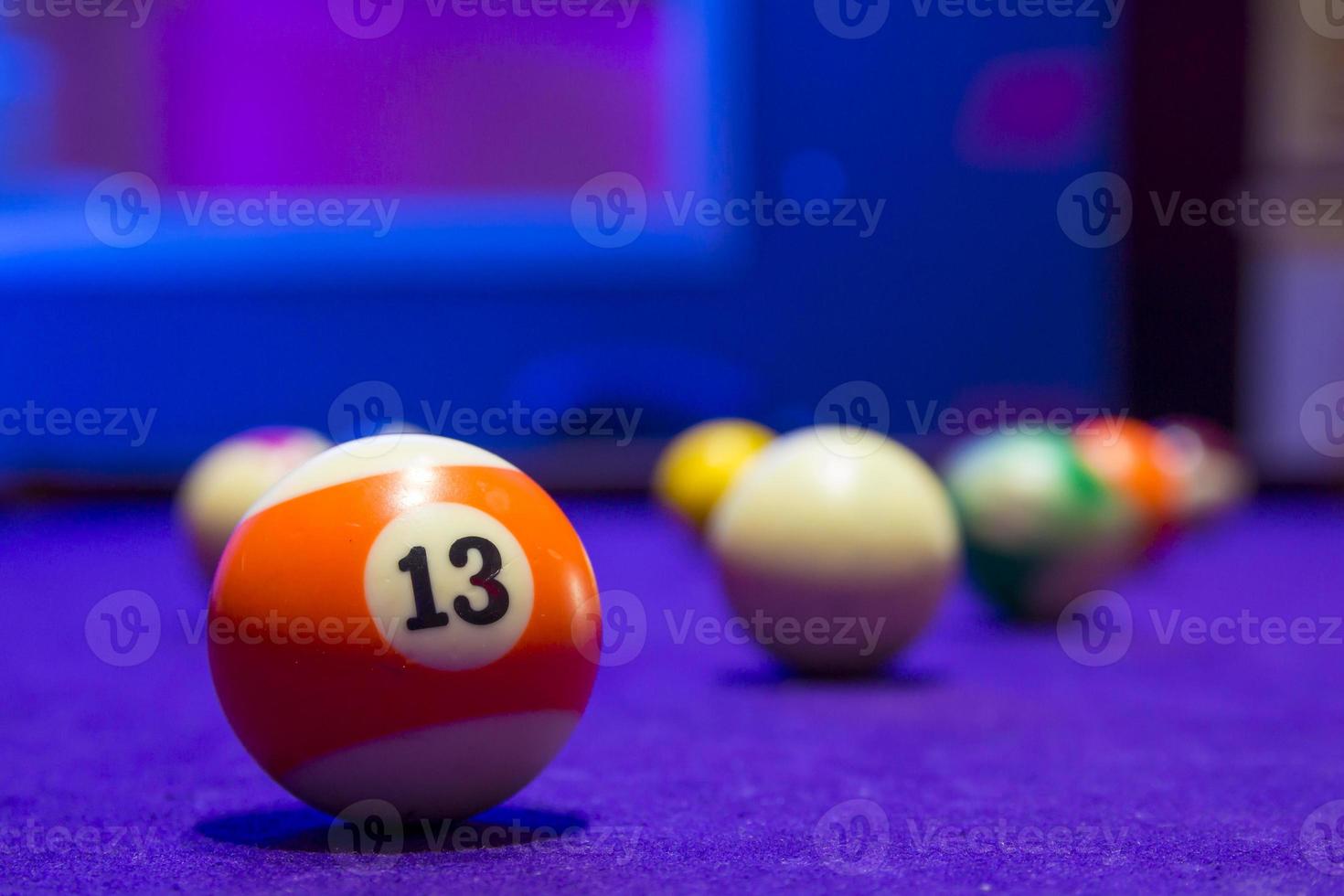 Billiard balls in a pool table photo