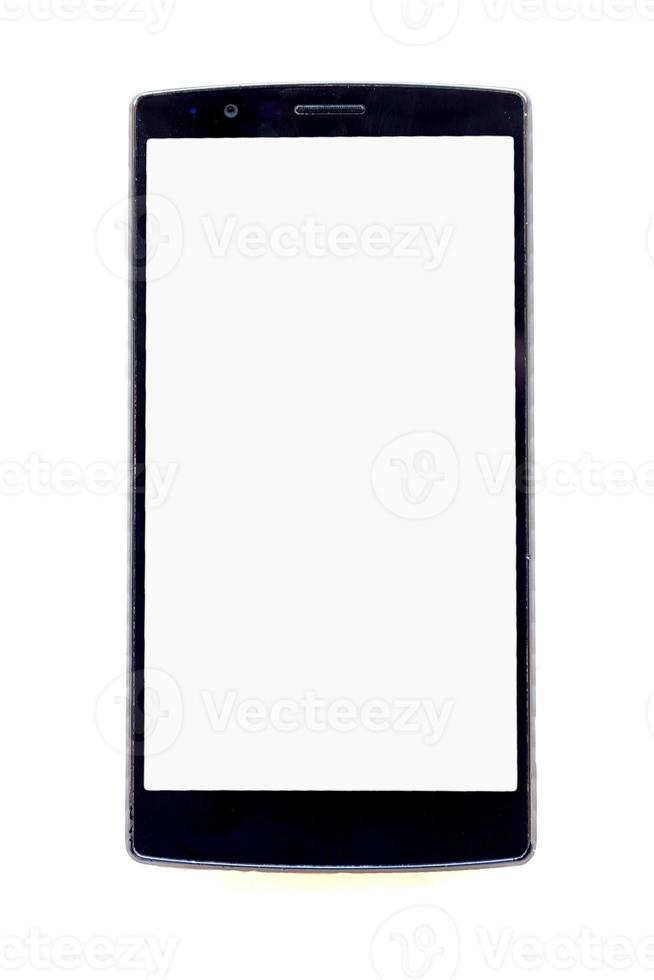 Front view of modern smartphone isolated on white background photo