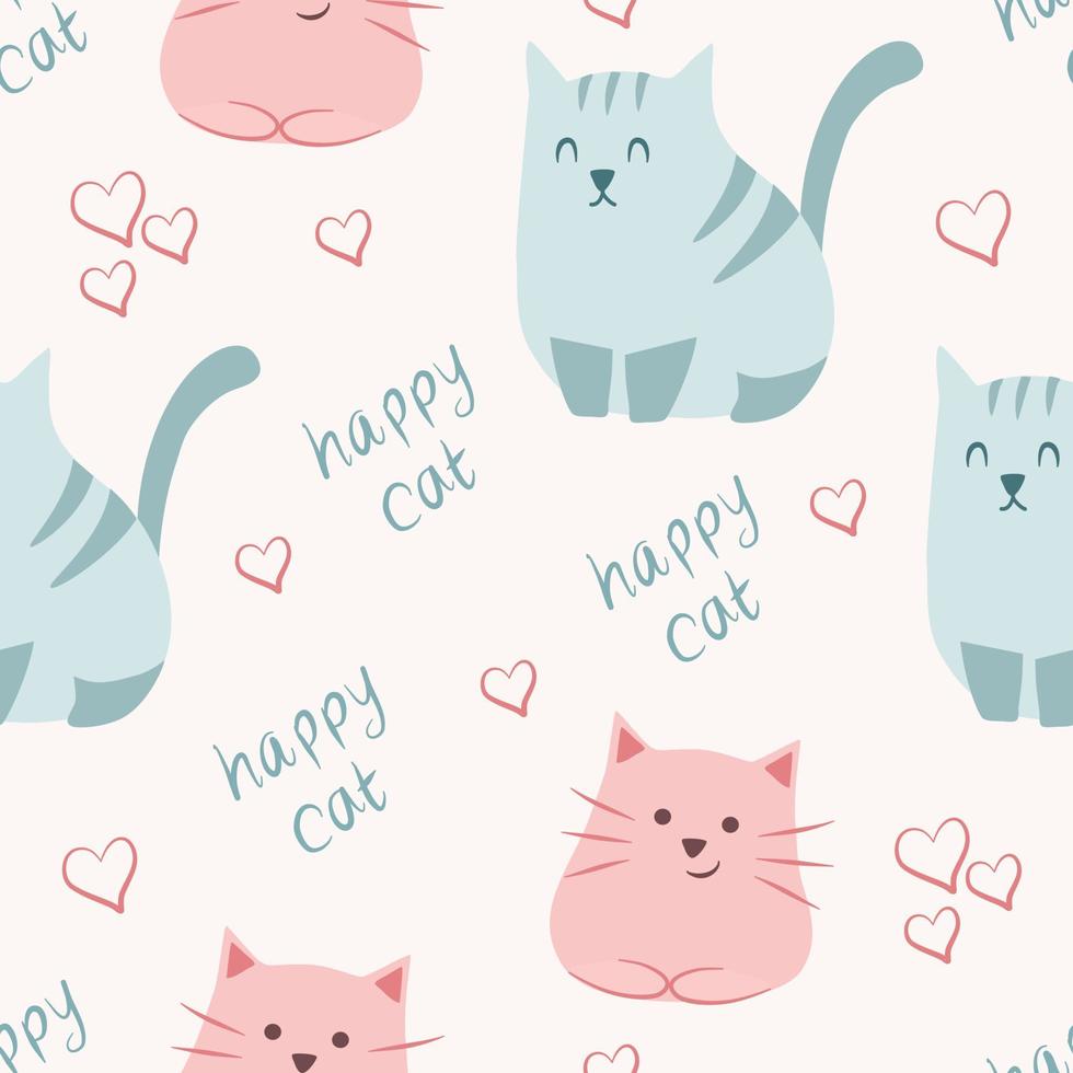 Happy Cute Cat Seamless Pattern vector