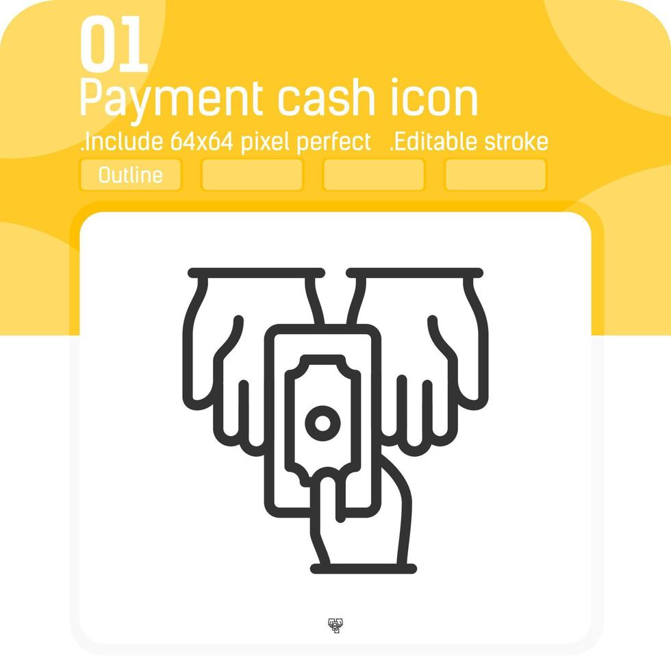 pago en efectivo icono de vector de mano con estilo de línea aislado sobre fondo blanco. elemento de ilustración gráfica icono único delgado para ui, ux, diseño de sitios web, negocios, logotipos, aplicaciones móviles y todos los proyectos