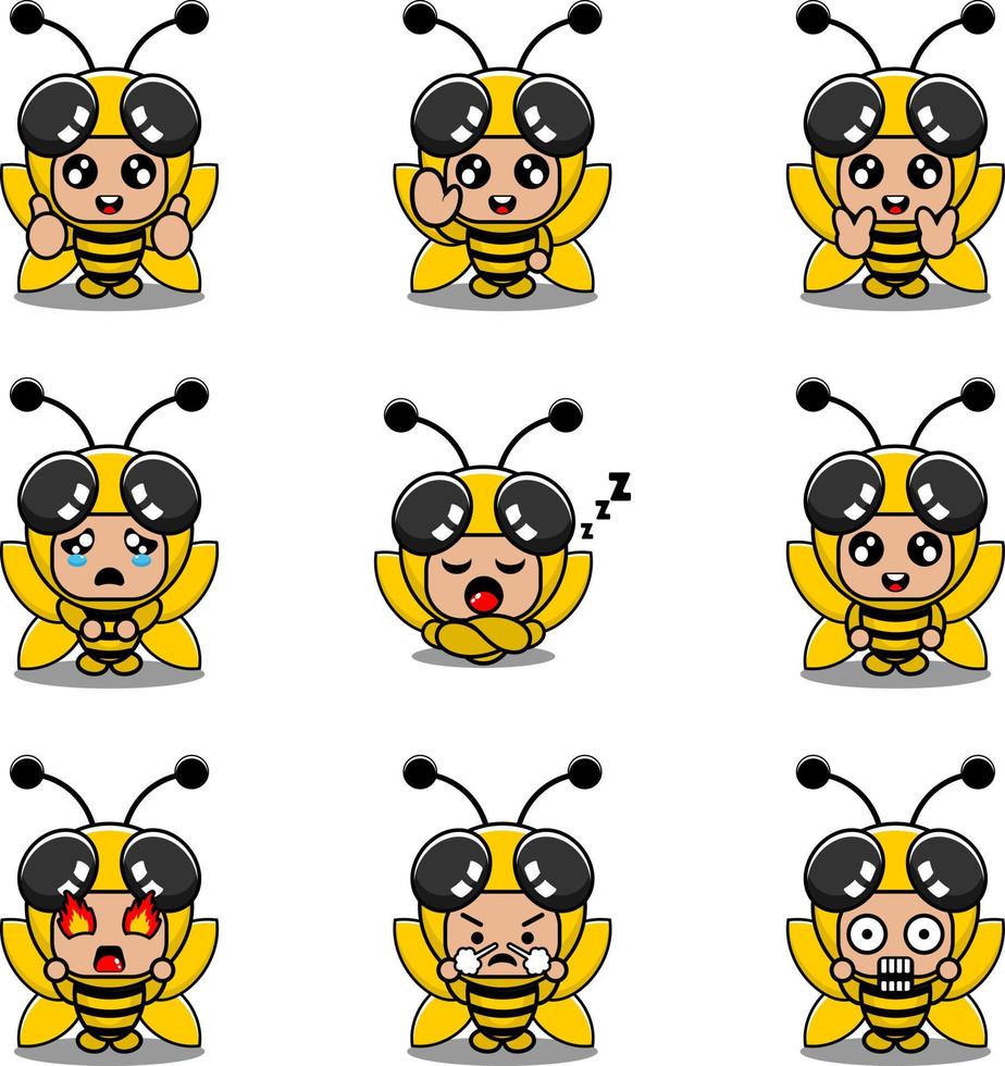 mascot costume expression bundle set bee cartoon character vector illustration