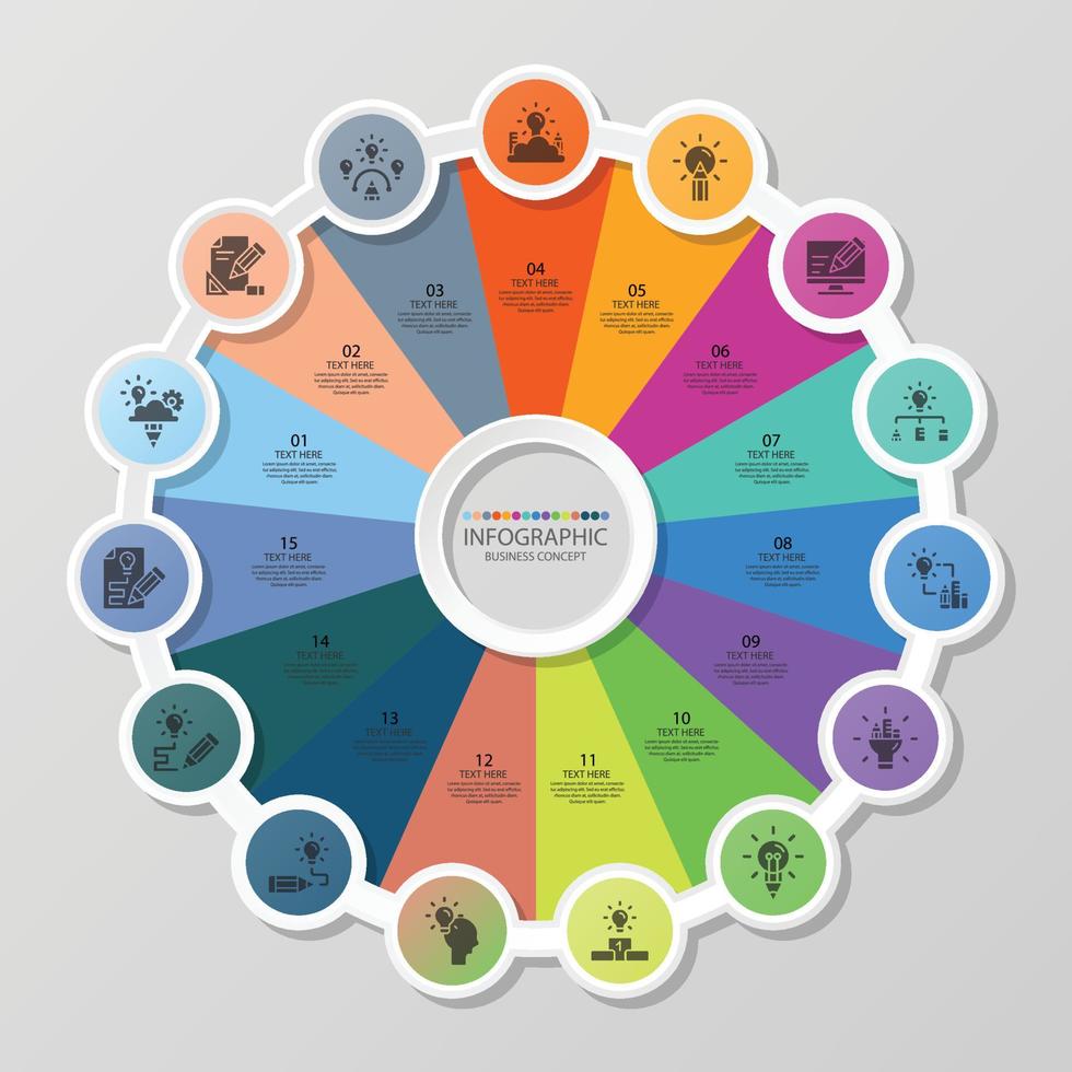 Basic circle infographic template with 15 steps vector