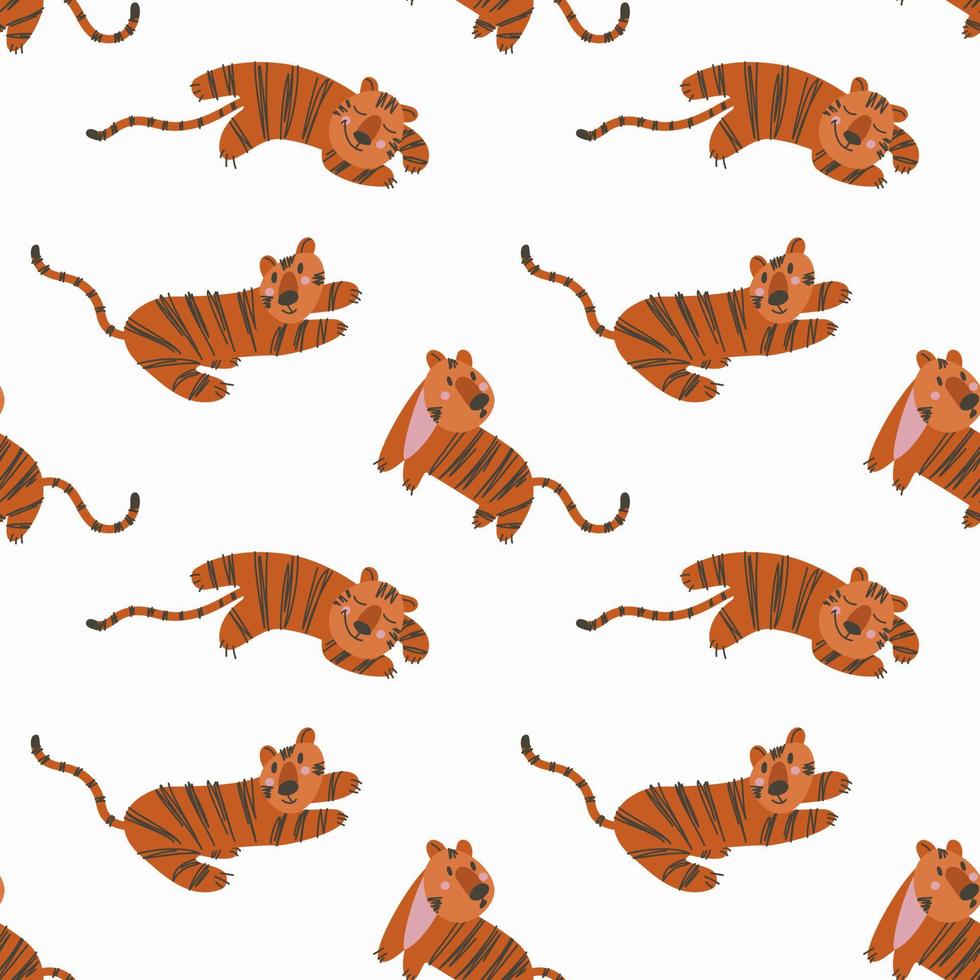 Seamless pattern with simple cute tiger cubs on a white background vector