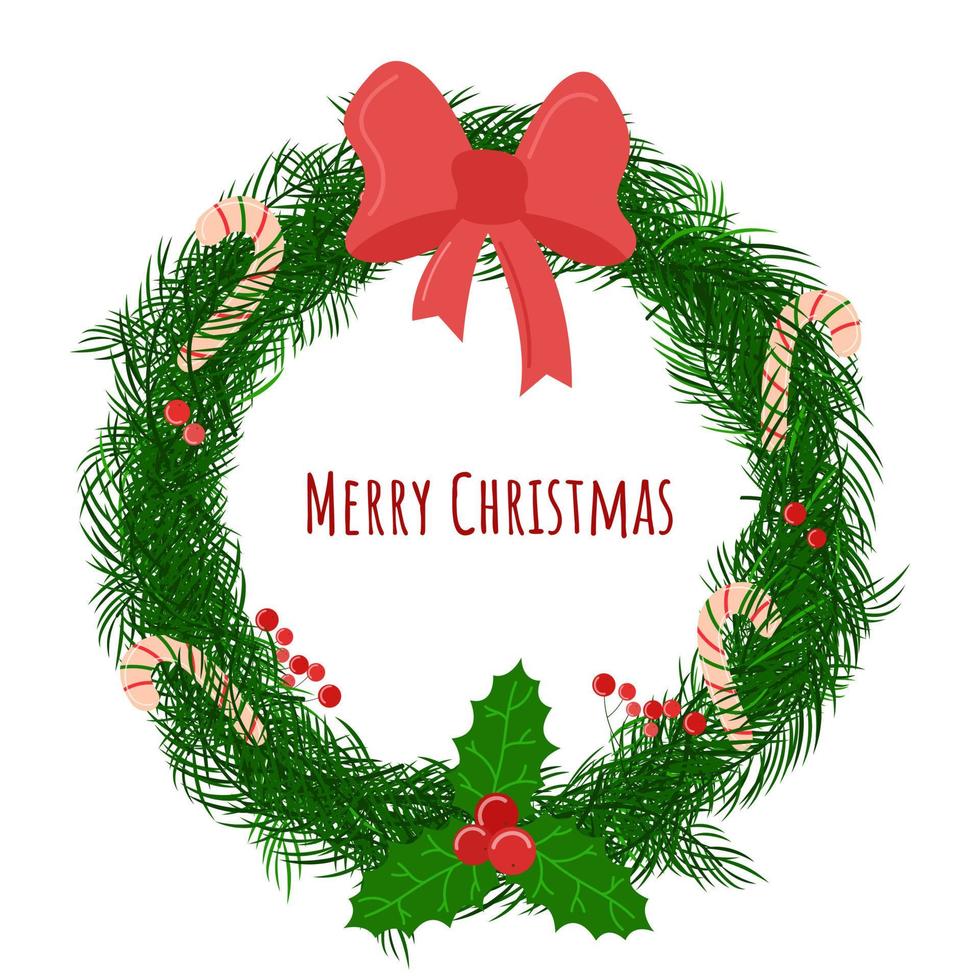 Festive wreath isolated. Merry Christmas greeting card. Vector illustration