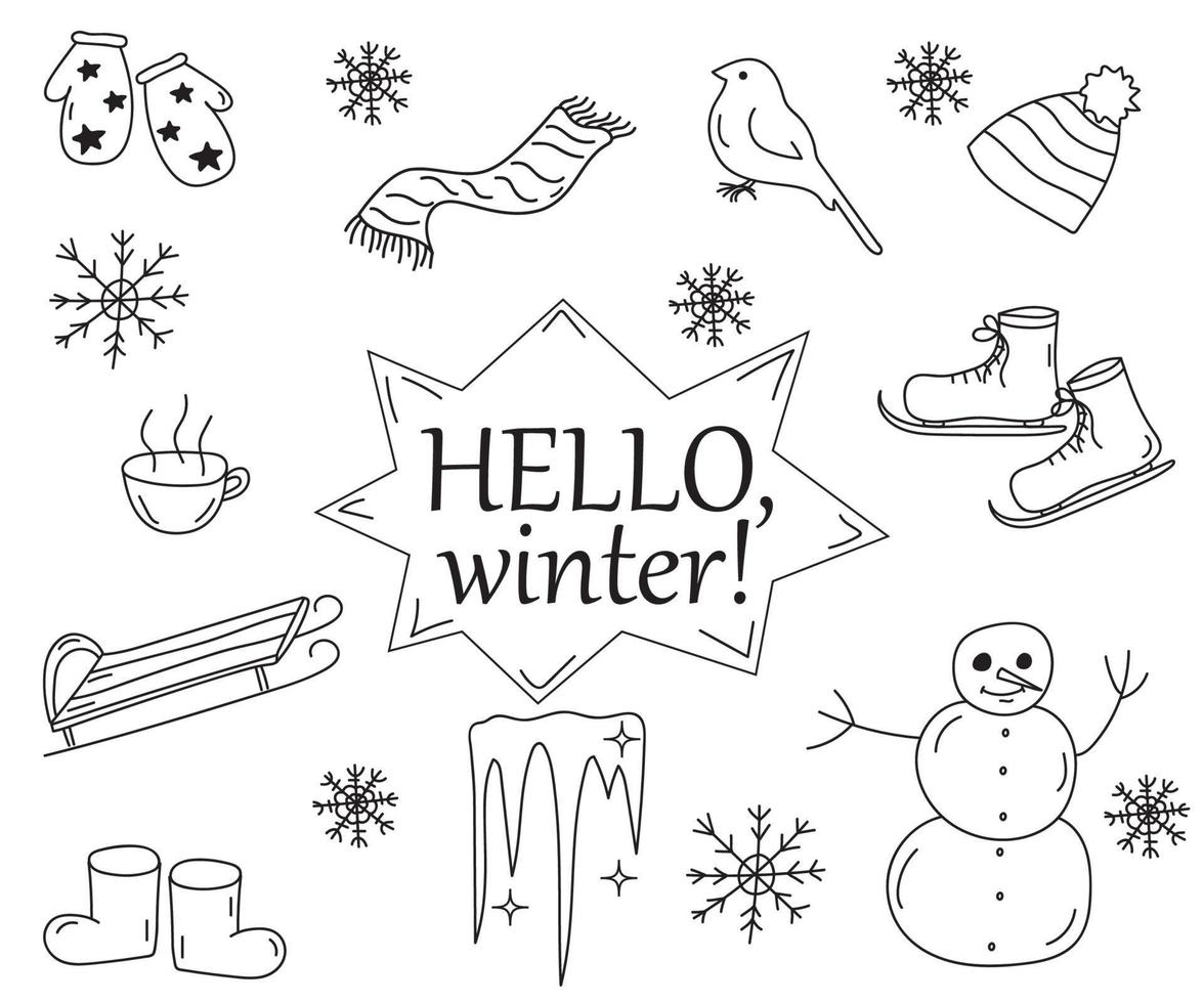 Doodle conjunto de elementos de invierno vector