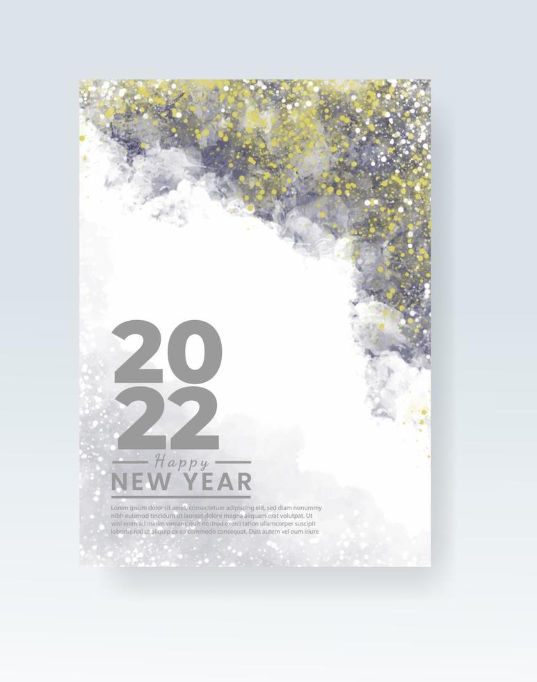 Happy new year 2022 poster or card template with watercolor wash splash vector