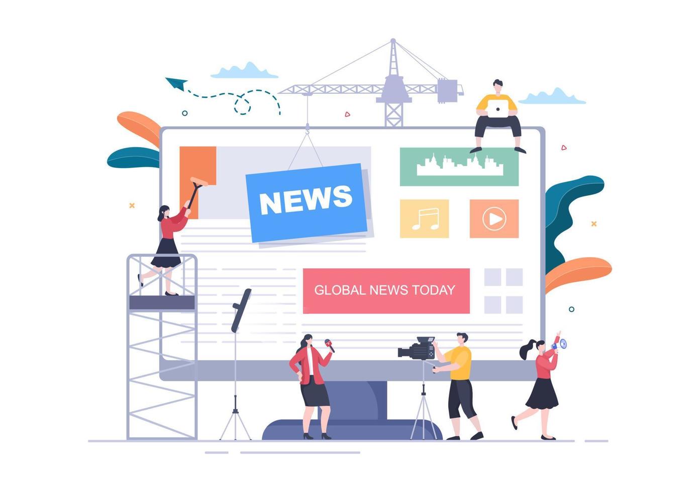 Breaking News Reporter Background Vector Illustration With Broadcaster or Journalist on the Monitor About Information Incident, Activities, Weather and Announcements