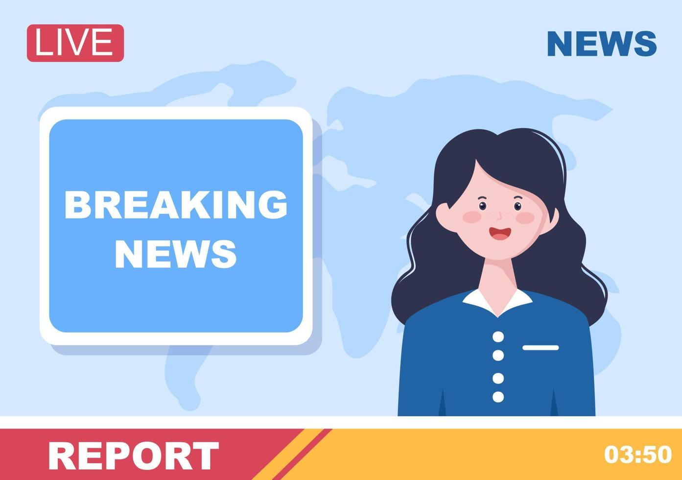 Breaking News Reporter Background Vector Illustration With Broadcaster or Journalist on the Monitor