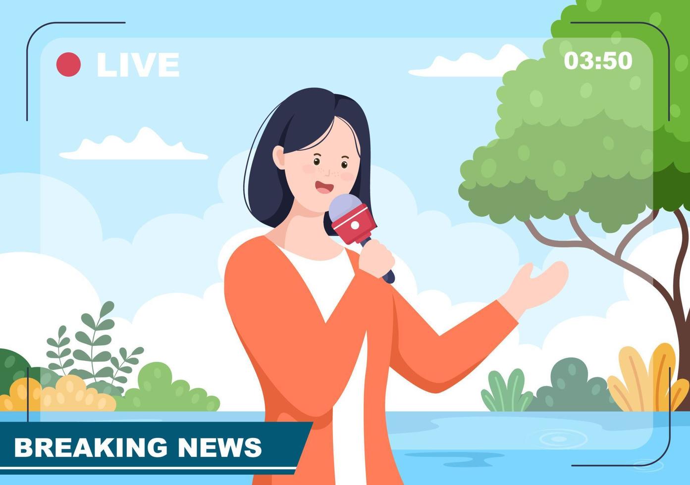 Breaking News Reporter Background Vector Illustration With Broadcaster or Journalist Going Live