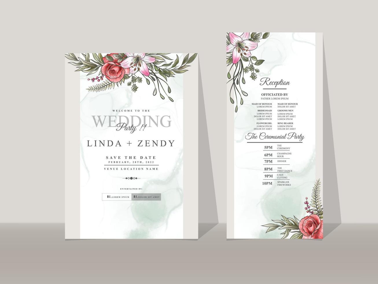 tarjeta de invitaciones de boda floral romántica vector