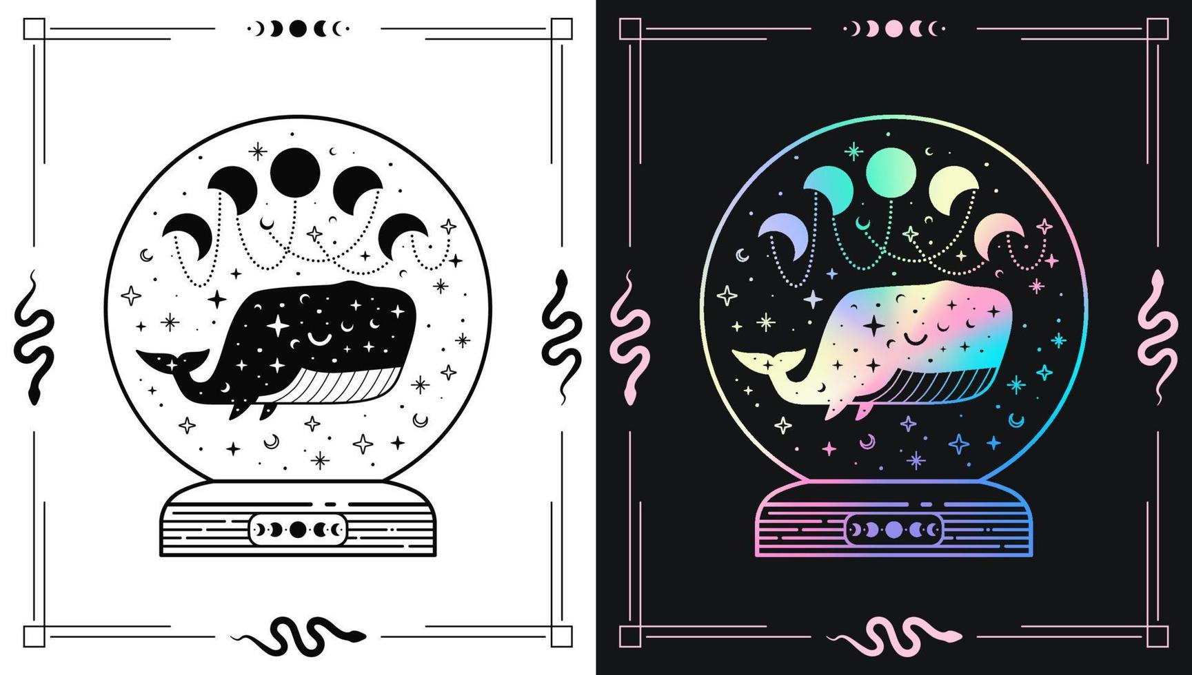 Magic ball with whale and moon phases vector