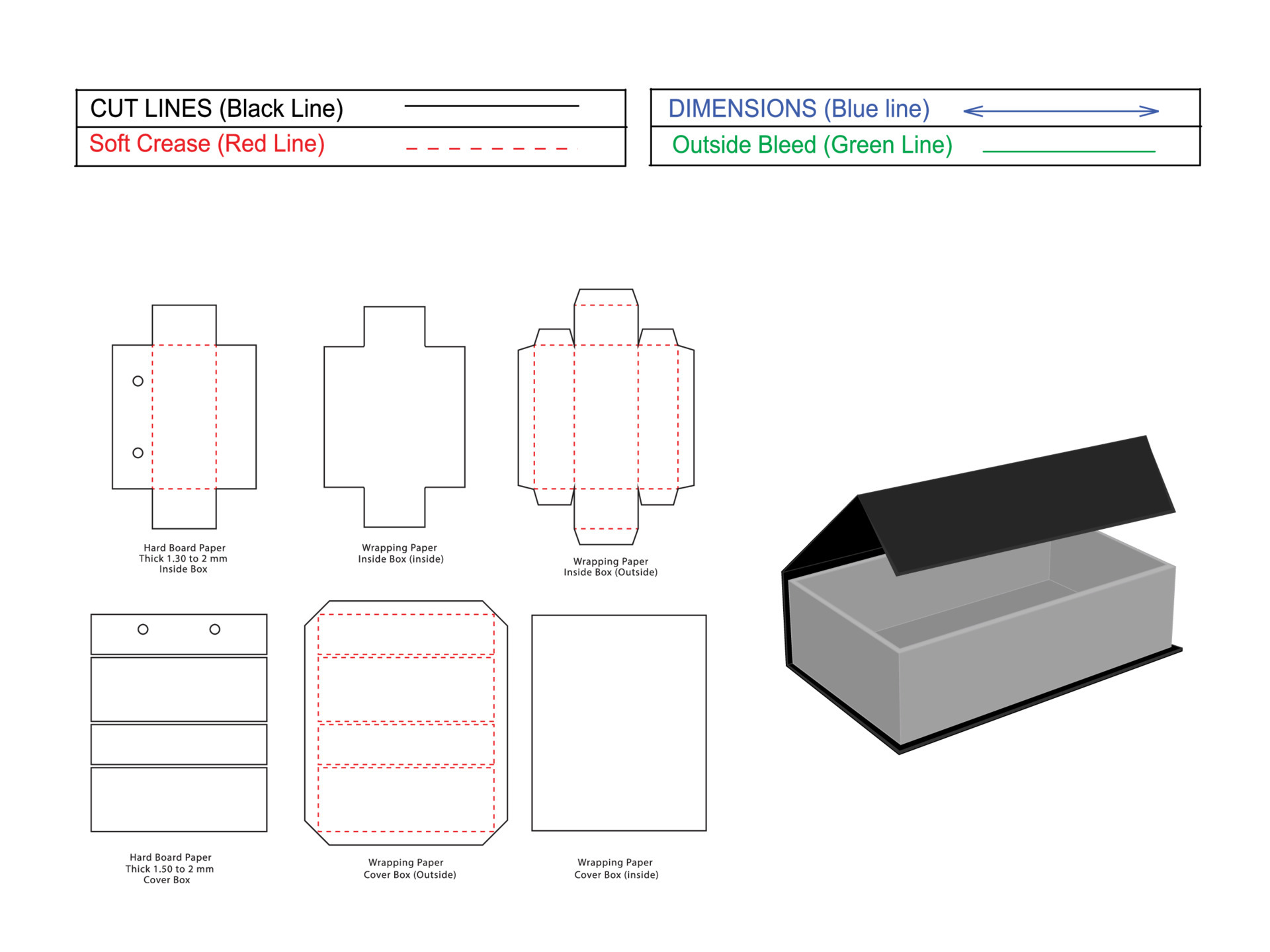 magnet-lock-rigid-box-dieline-template-and-3d-render-3691597-vector-art