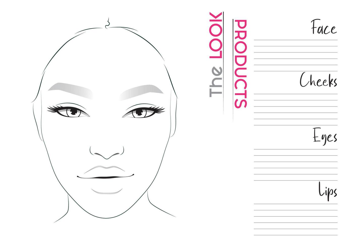 Realistic Makeup Artist Face Chart Blank Template. Vector Illustration