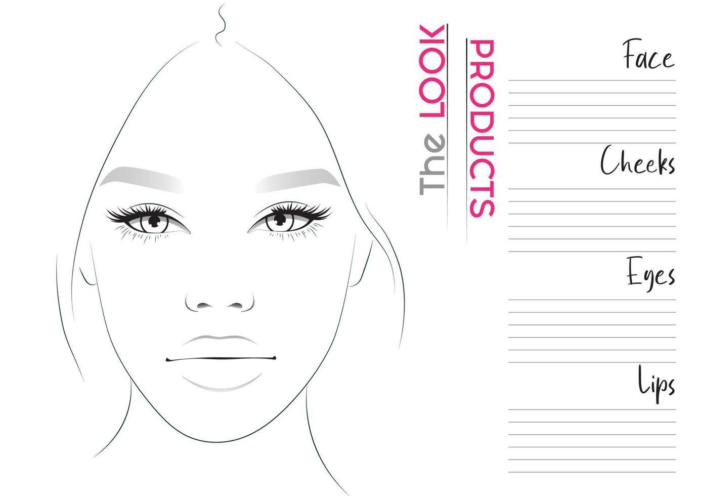 Realistic Makeup Artist Face Chart Blank Template. Vector Illustration