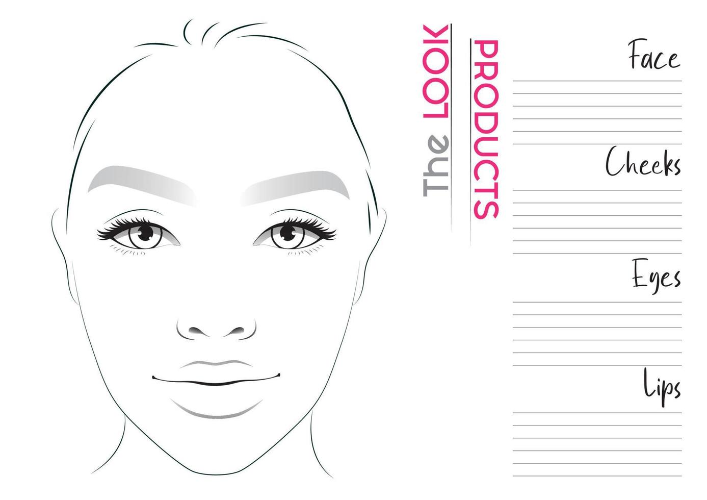 Realistic Makeup Artist Face Chart Blank Template. Vector Illustration