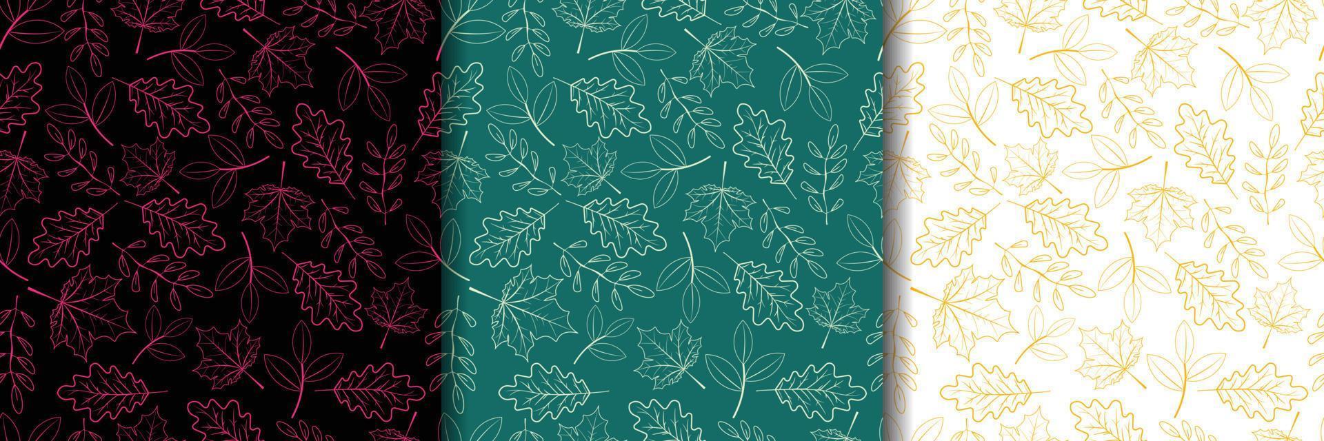 Leaves background on black, green and white background. Autumn seamless pattern. vector