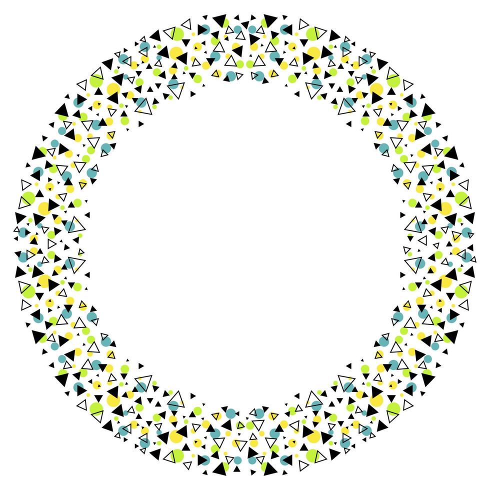 marco redondo geométrico de triángulos, puntos aislados sobre fondo blanco. elemento de círculo geométrico. vector