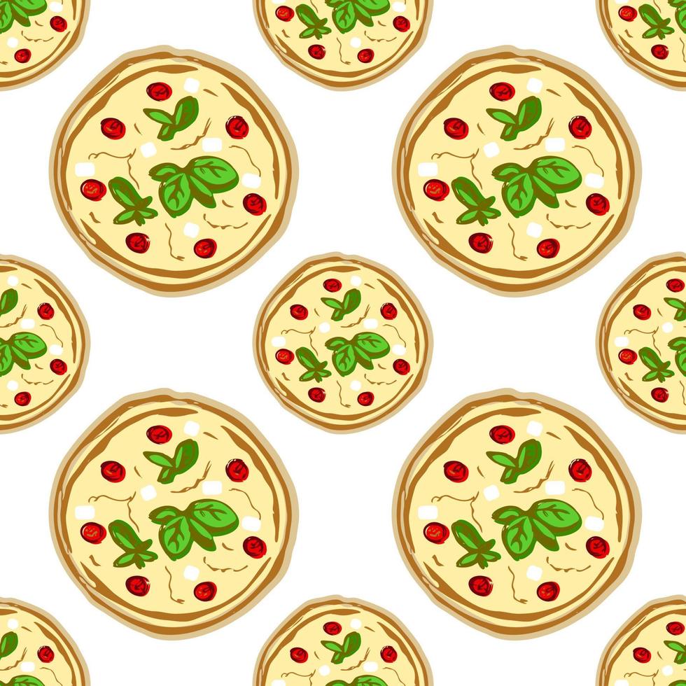 pizza de patrones sin fisuras. comida, comida rápida - ilustración en color sobre fondo blanco vector
