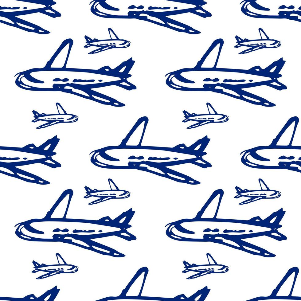 Doodle de avión - patrón sin costuras. aerolíneas de pasajeros - ilustración en color en estilo plano vector