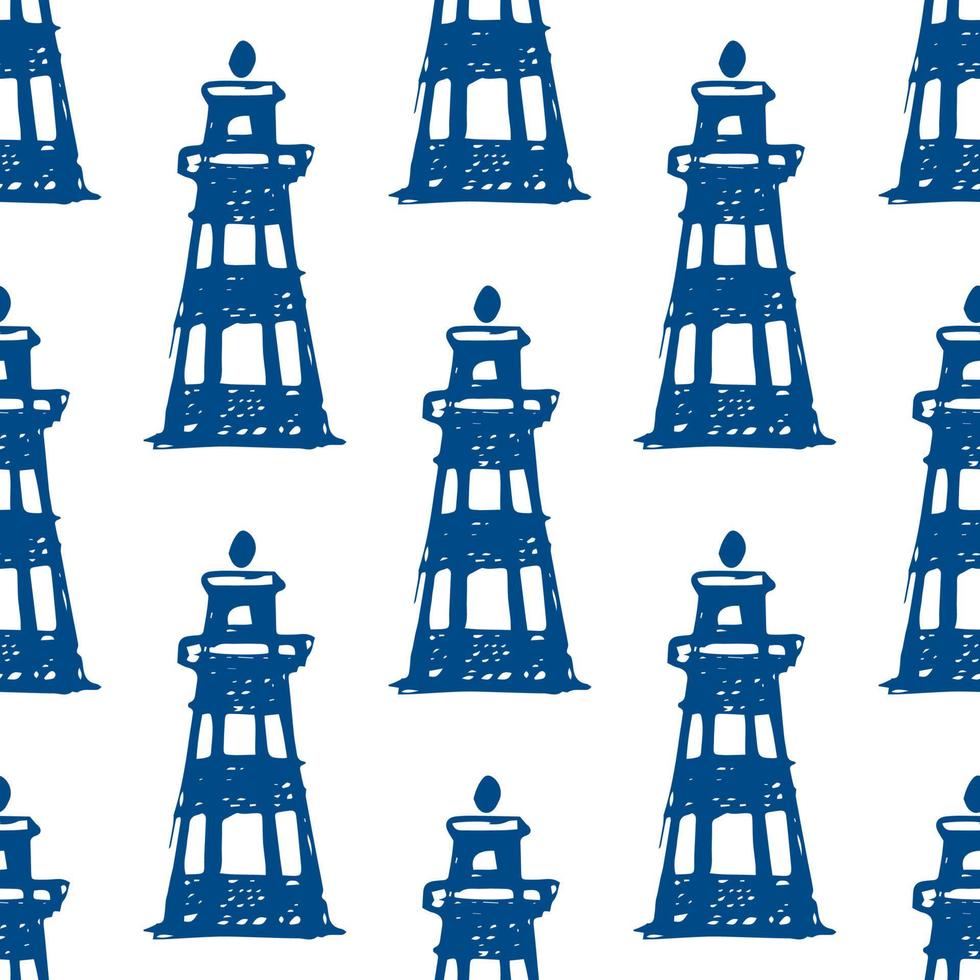 lighthouse doodle - seamless background. lighthouse - marine illustration in flat style vector