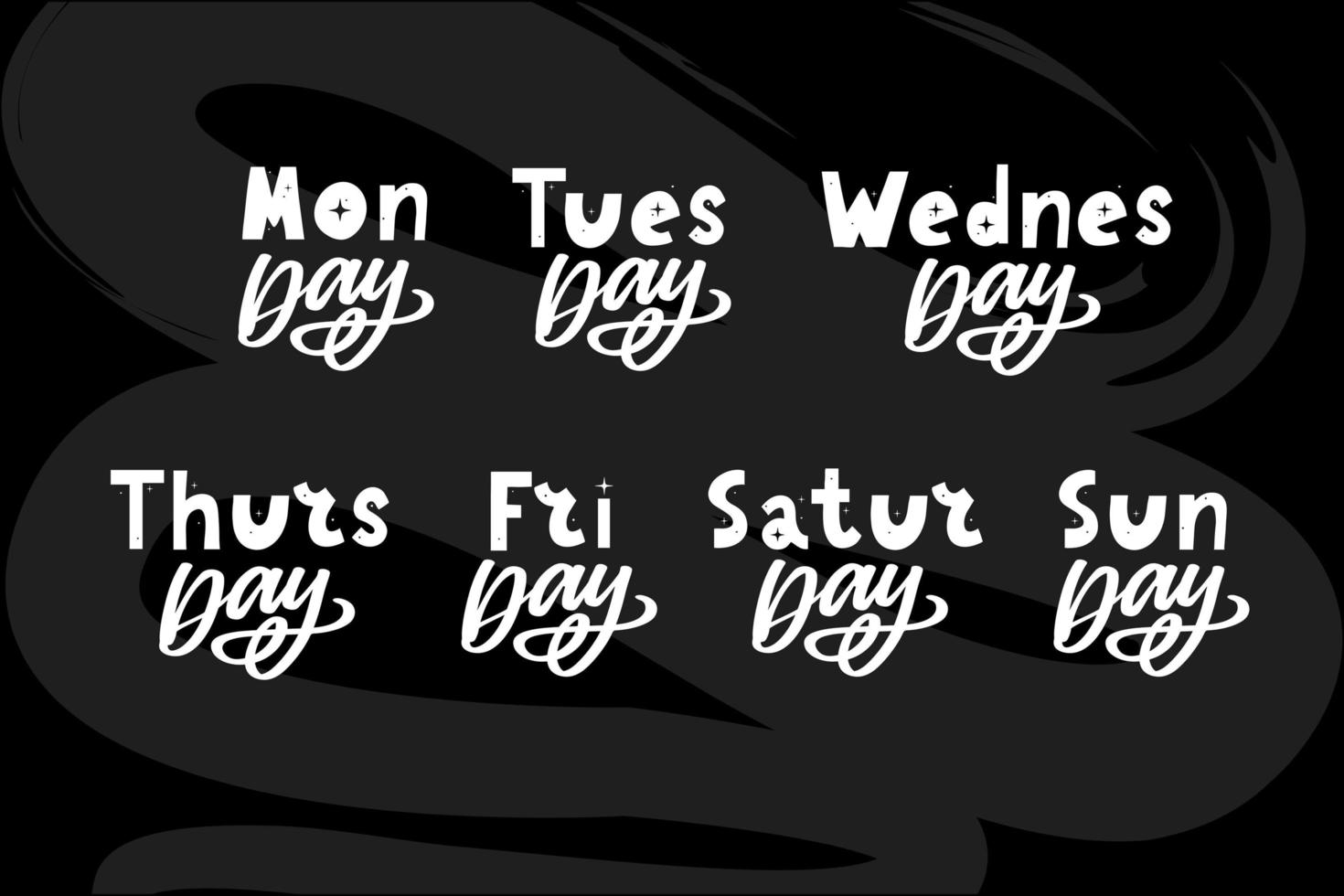 Names of days of the week, vintage grunge typographic, uneven stamp style lettering for your calendar designs vector