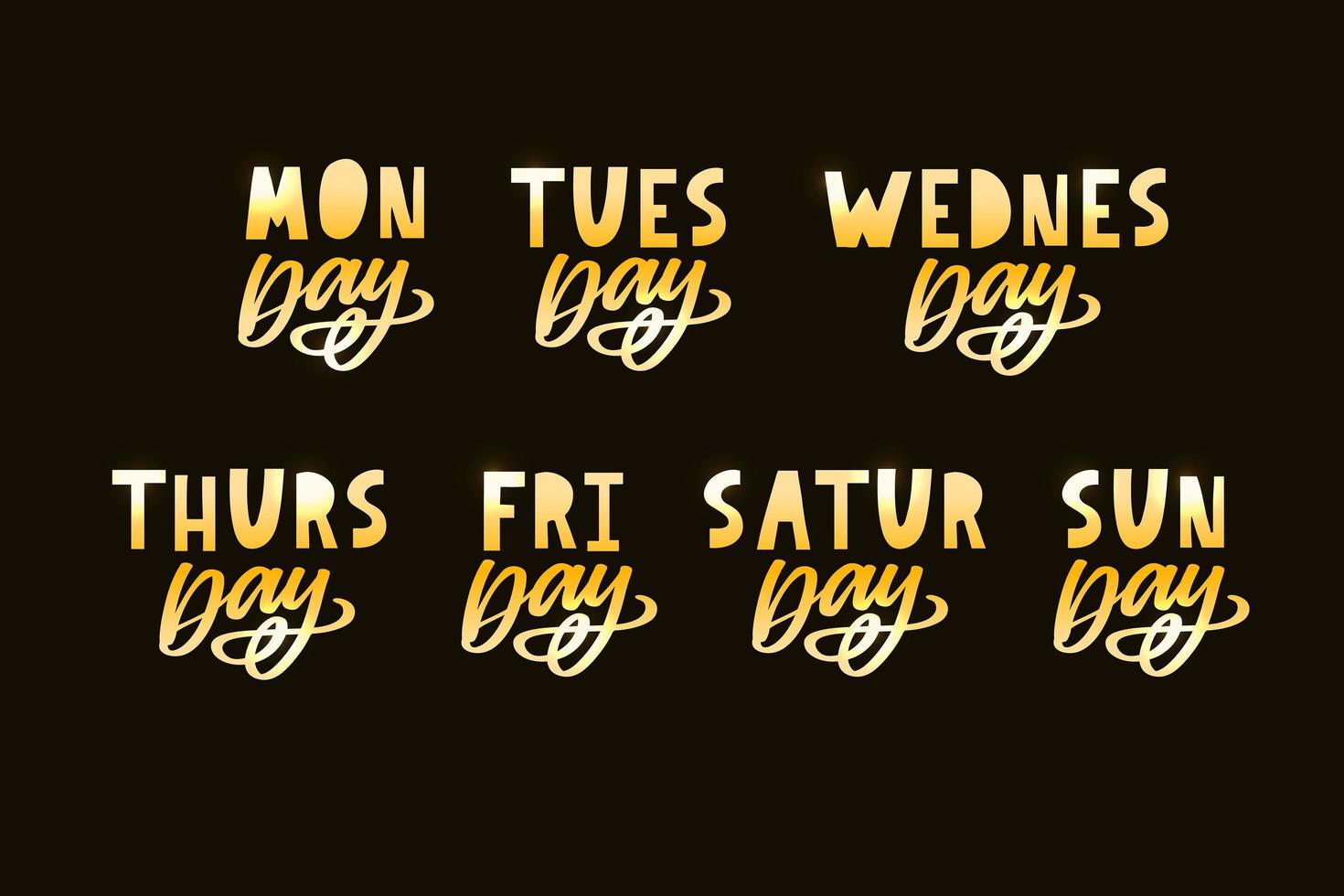 Names of days of the week, vintage grunge typographic, uneven stamp style lettering for your calendar designs vector