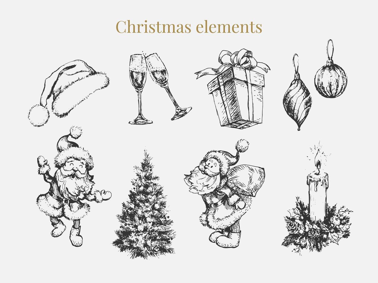 New year and christmas set sketch illustration vector