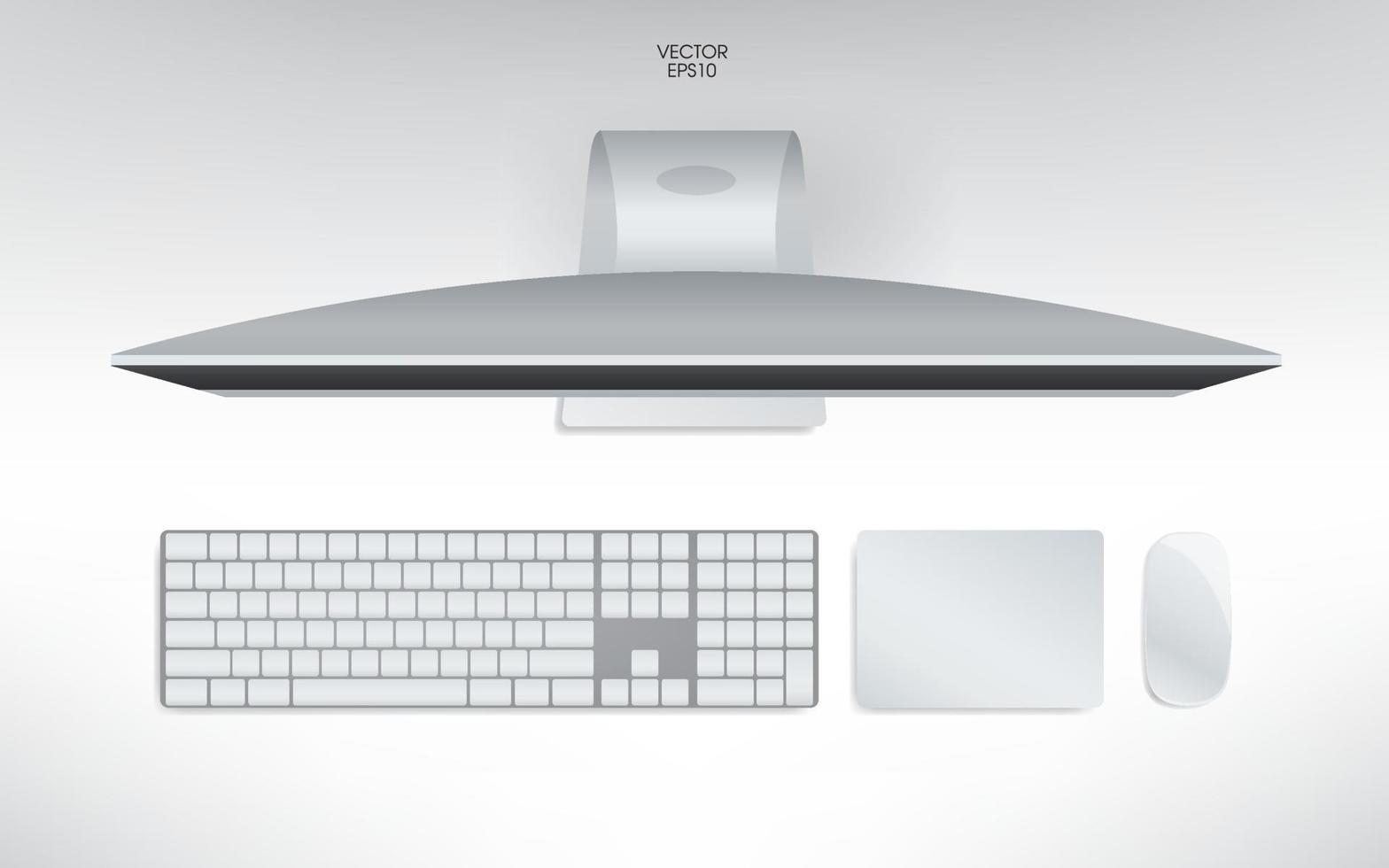 Top view of computer, keyboard, mouse and track pad. Mock up template for adding your content or digital business concept. Vector. vector