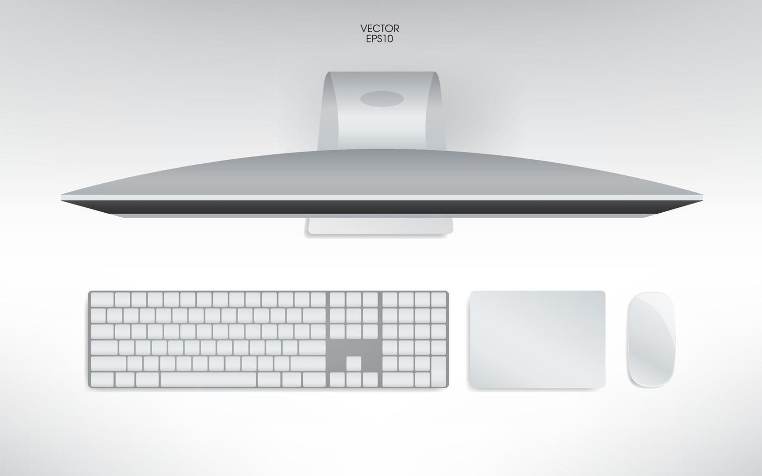 vista superior de la computadora, teclado, mouse y trackpad. maqueta de plantilla para agregar su contenido o concepto de negocio digital. vector. vector