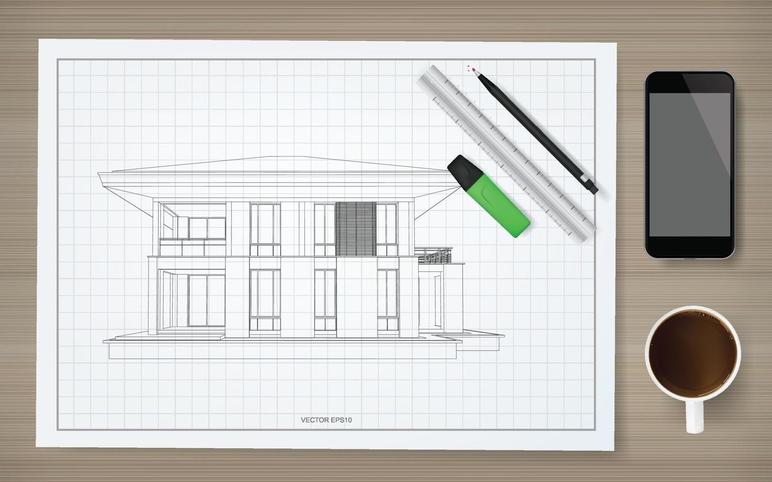 Fondo de papel de construcción de plano con imagen de casa de estructura metálica. idea gráfica de construcción abstracta. vector. vector