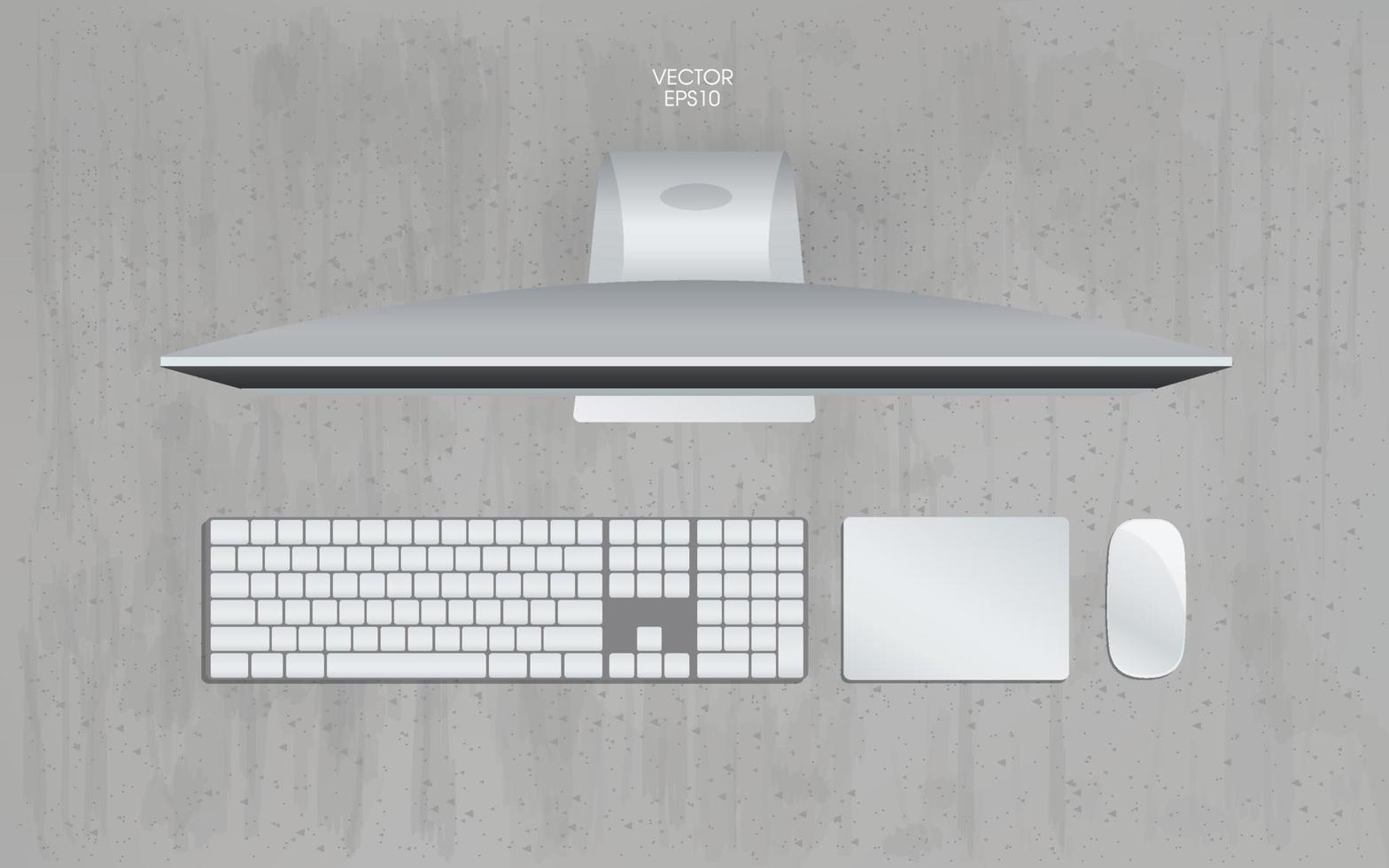 Top view of computer in working space area with concrete texture background. Vector. vector