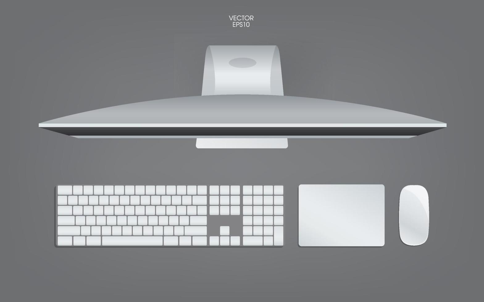 vista superior de la computadora, teclado, mouse y trackpad. maqueta de plantilla para agregar su contenido o concepto de negocio digital. vector. vector