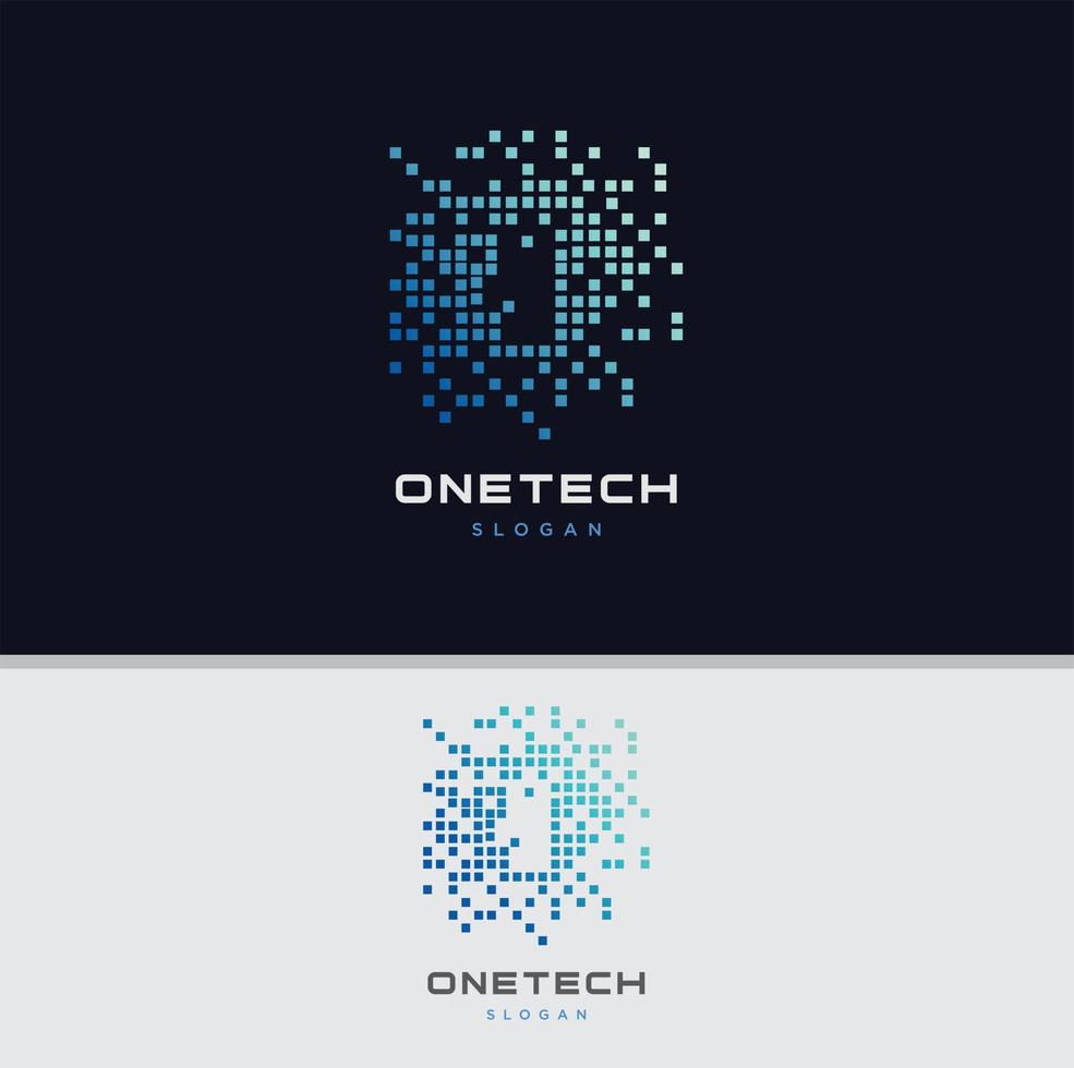 Abstract One Tech Logo Design Vector. 1 Digital Logo mosaic icon illustration vector