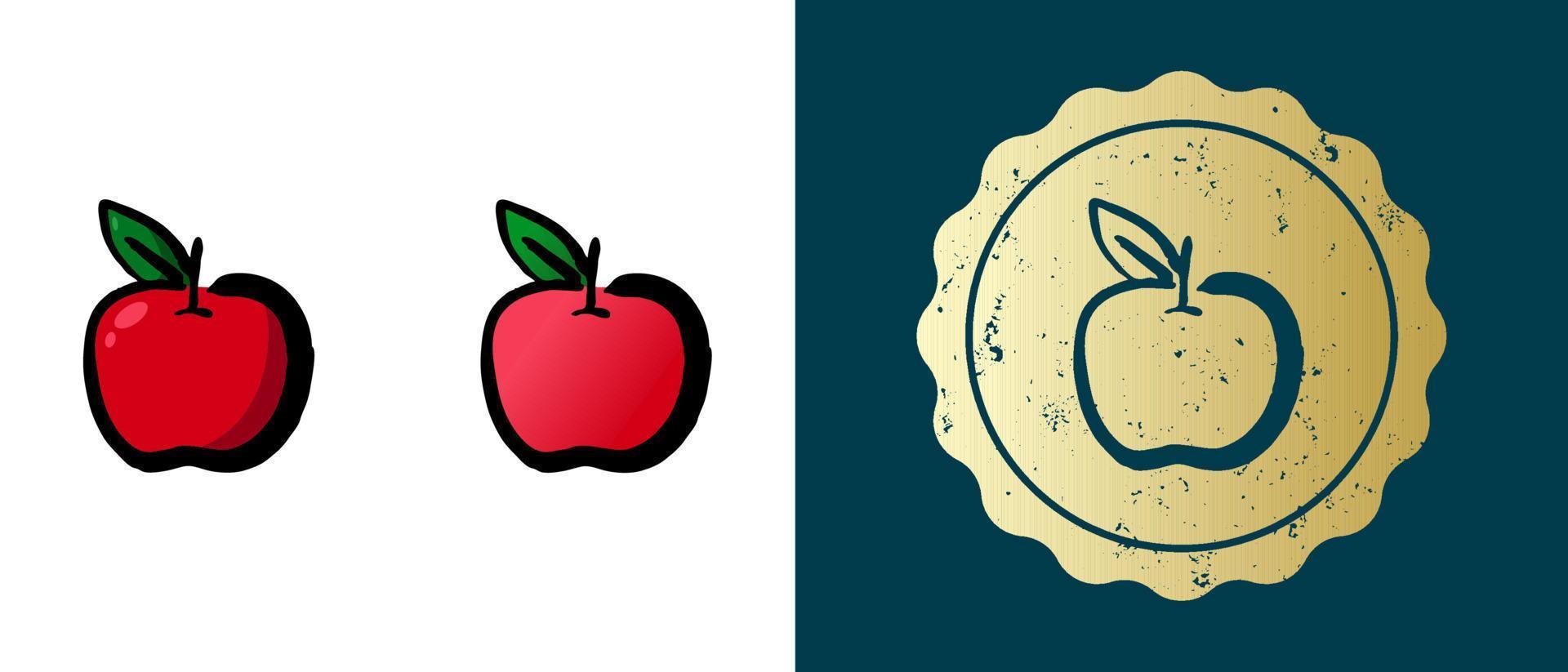 Este es un conjunto de iconos de manzana degradados, contornos y retro. esta es una etiqueta de oro, etiqueta de manzana. solución elegante para el diseño de envases y sitios web. sello de oro grunge redondo. vector