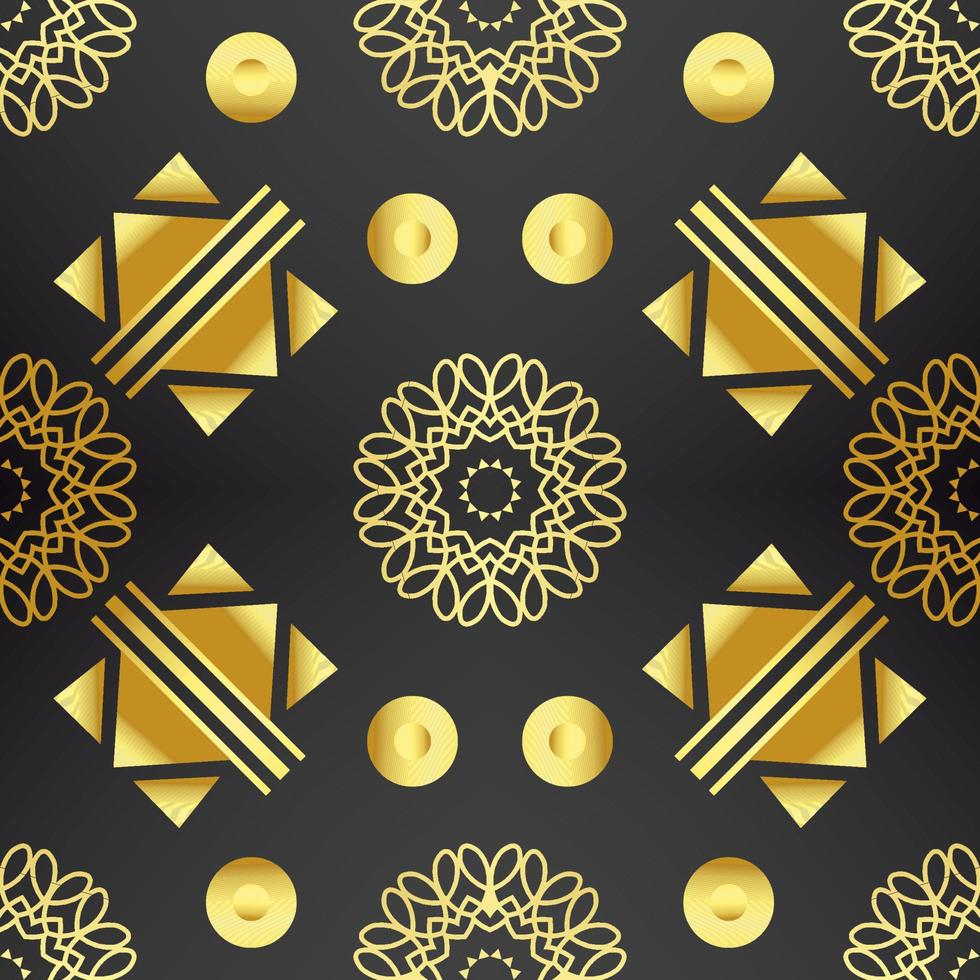 It's a dark texture with golden mandalas and arrows vector