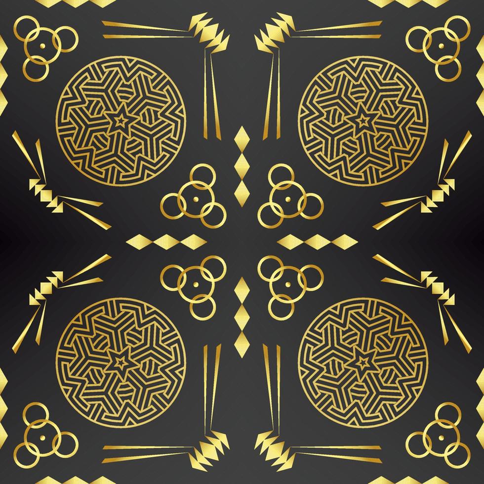 It's a dark texture with golden mandalas and arrows vector