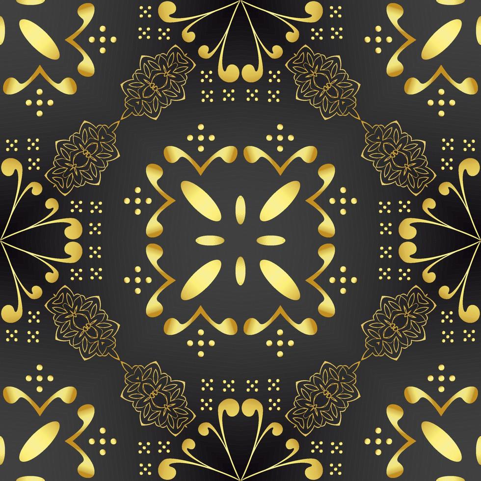 This is a dark floral texture with a golden openwork pattern in the Art Deco style vector