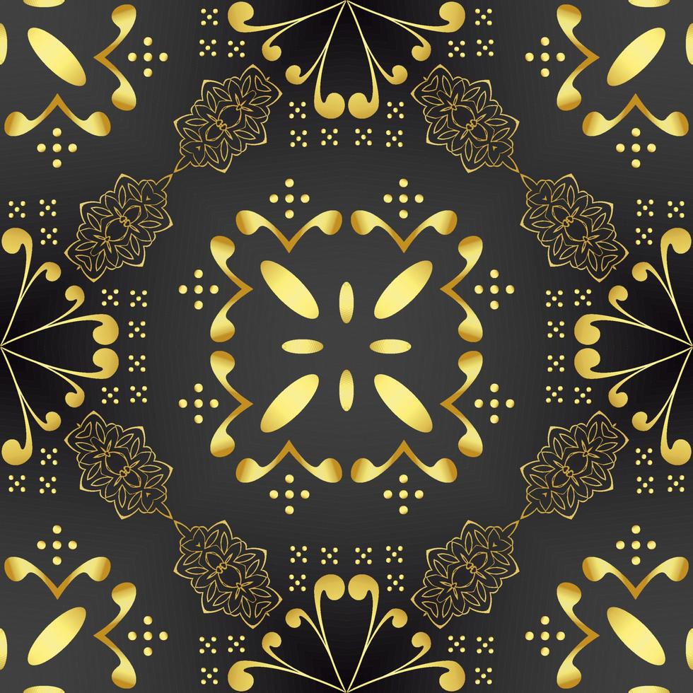 This is a dark floral texture with a golden openwork pattern in the Art Deco style vector