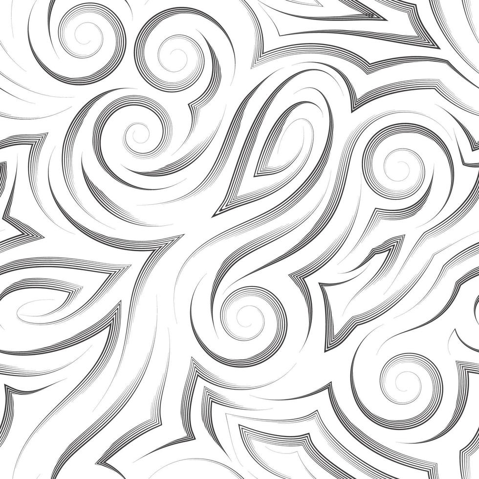 Vector black seamless pattern drawn with a pen or liner for decoration isolated on a white background.Smooth uneven lines in the form of spirals of corners and loops