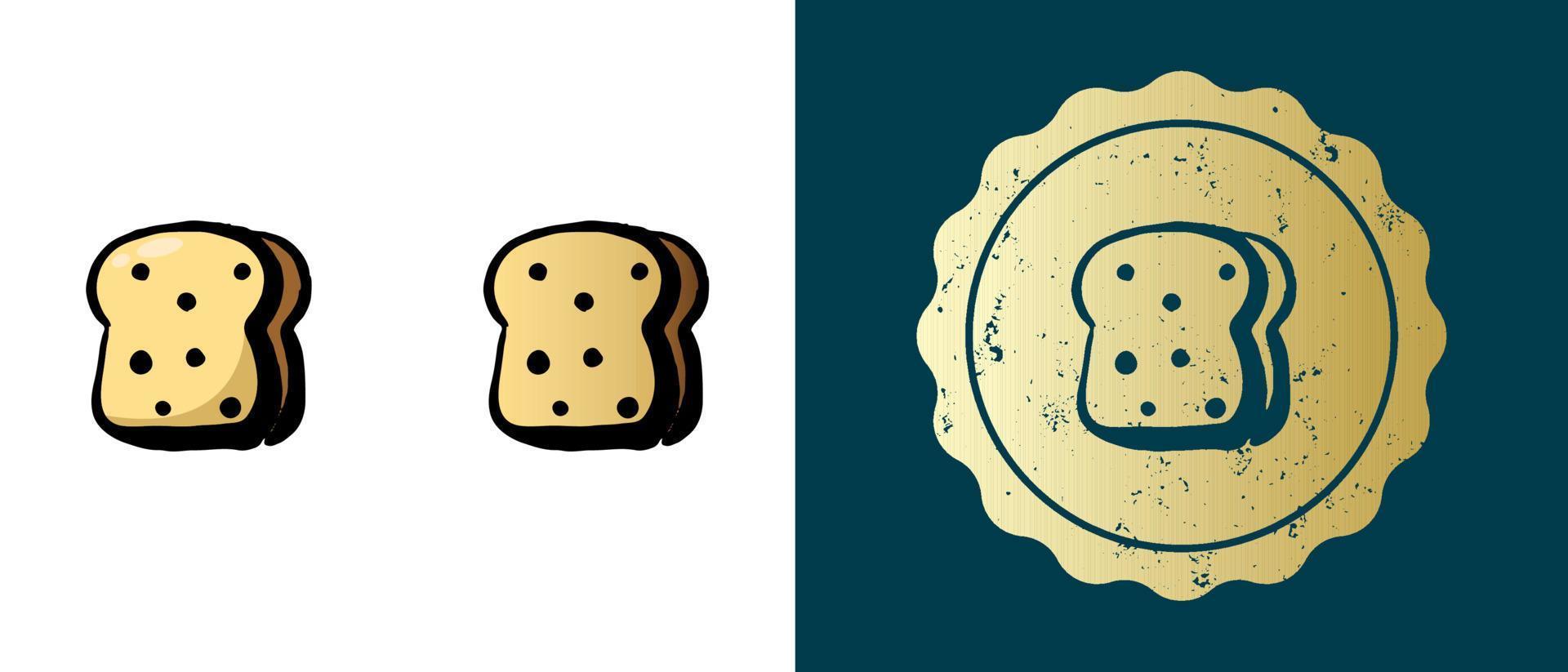 This is a set of retro, outline, gradient bread toast icons. This is a gold sticker, a bread toast label. Stylish solution for packaging and website design. Round grunge gold stamp. vector