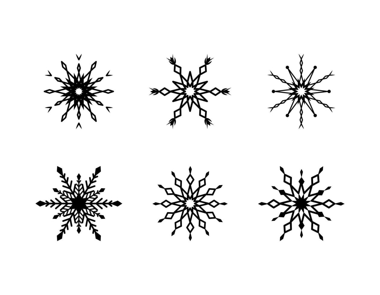 Set of simple snowflake of black lines. Festive decoration for New Year and Christmas vector